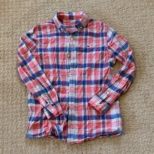 EUC vineyard vines kids Plaid Shirt - coral and Blue, size M 12-14